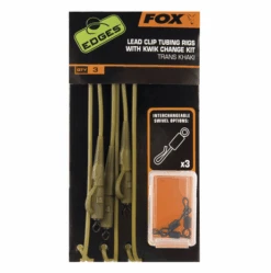 End Tackle Edges Trans Khaki Tubing Leadclip Rigs X 3 Inc Kwik Change Kit - Fox Carp